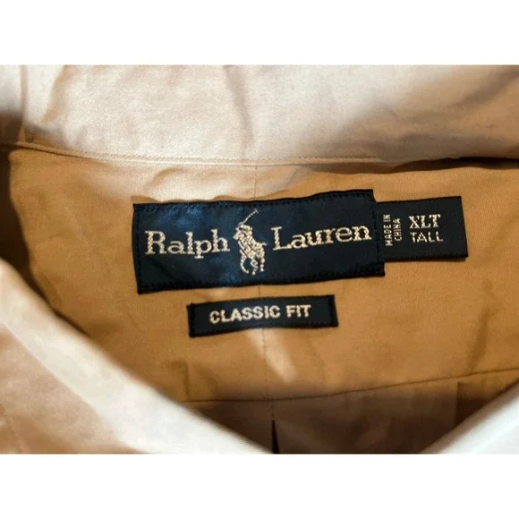 Mens Ralph Lauren Long Sleeve Tan Button Down Shirt Casual Business - Picture 6 of 7